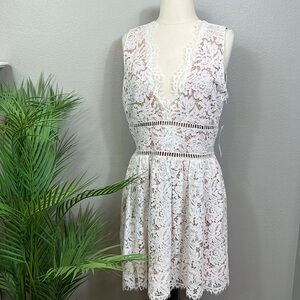 NWT Tobi Lace Midi Dress Fit Flare Cream Lace Nude Underlining Large